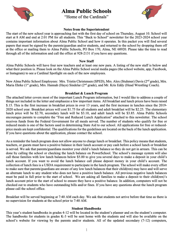 Packets and Registration Alma Public Schools