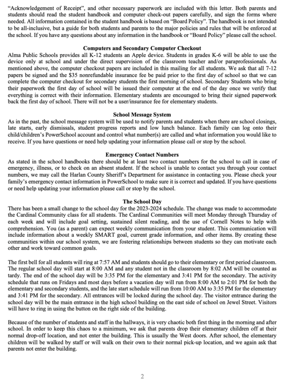 Packets and Registration Alma Public Schools